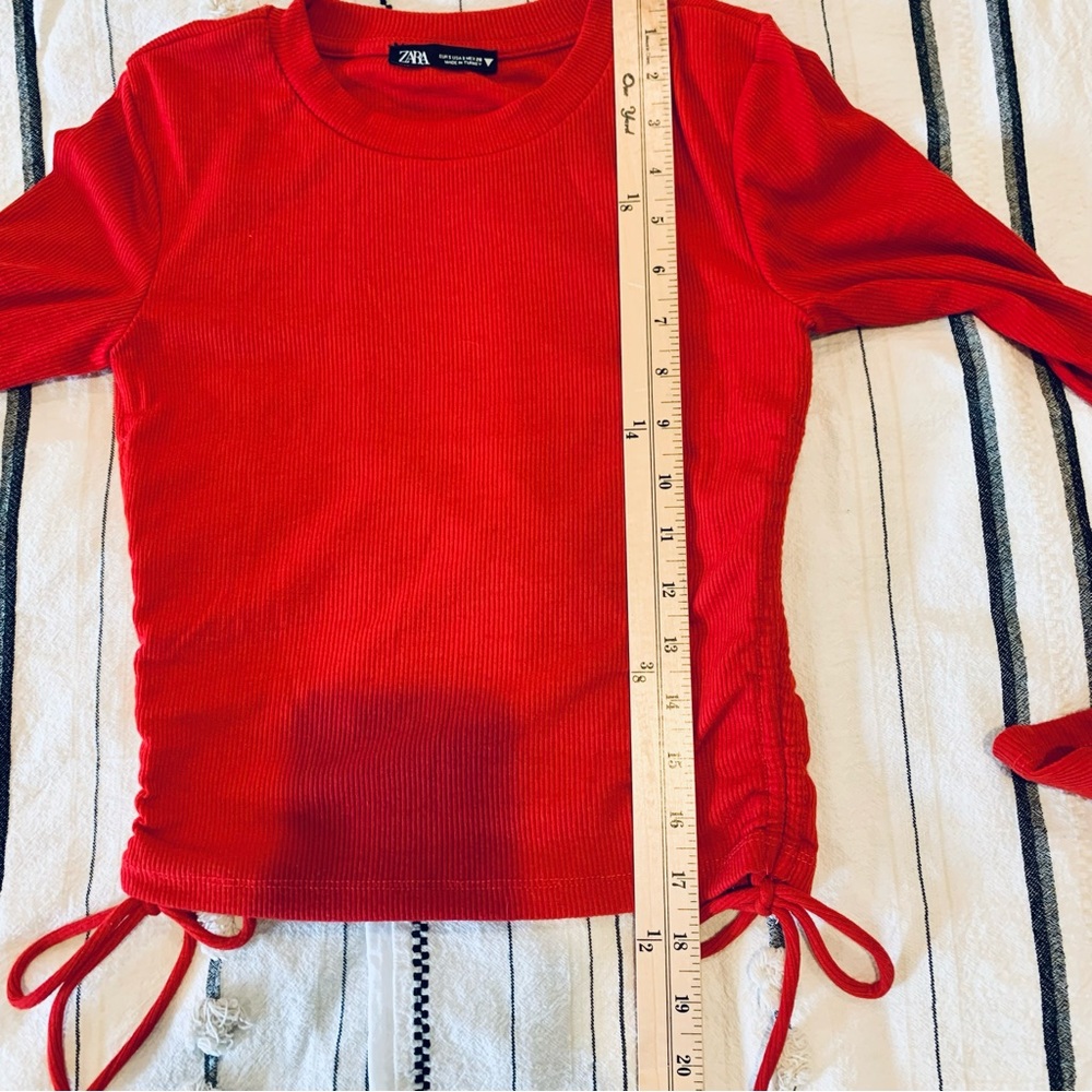 Zara Ribbed Long-sleeves Top In Red - Picture 7 of 9